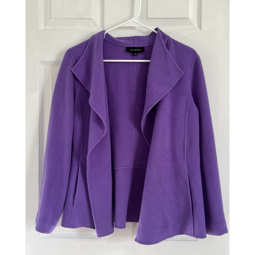 Talbots Womens Purple Long Sleeve Wool Blend  Open Front Jacket Blazer Pockets L